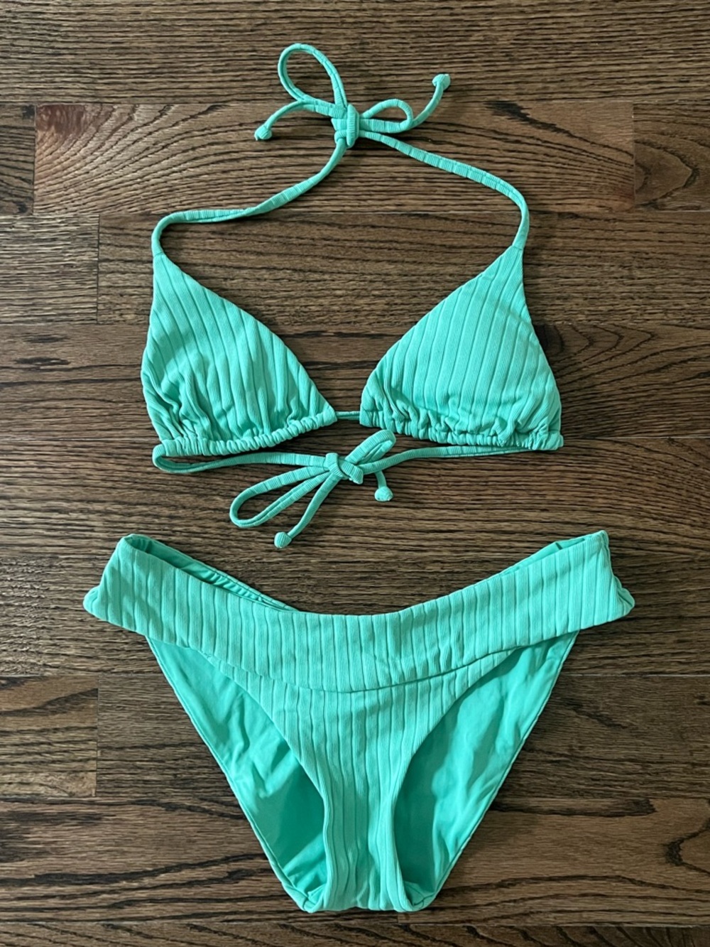 Ribbed Green Triangle Bikini